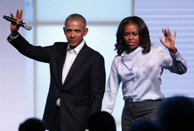 Barack et Michelle Obama at the inauguration of the Obama Foundation, Thursday, October 31st octobre in Chicago. Photo Jim Young. AFP